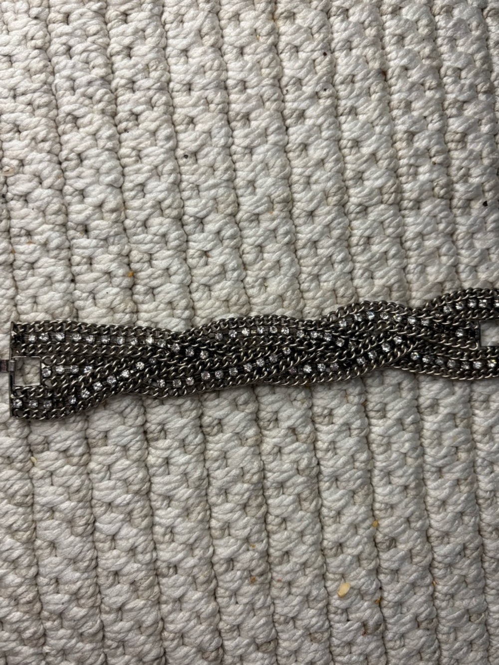 Vintage Braided Rhinestone Gunmetal Chain Statement Bracelet Chunky Glam Cuff